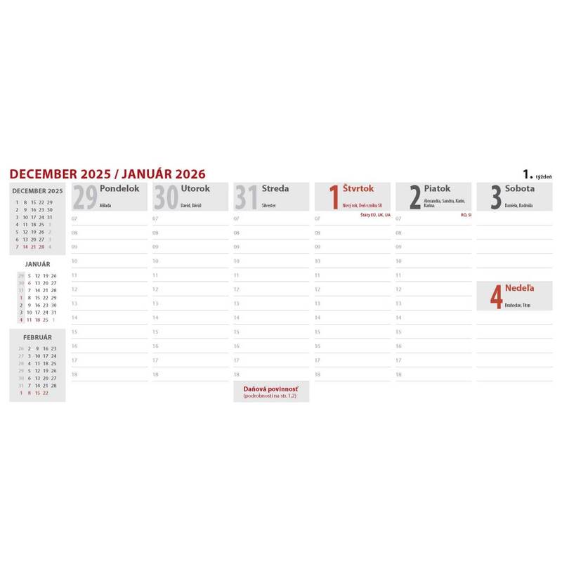 Daňový stolový kalendár 2026 Daňový stolový kalendár 2026